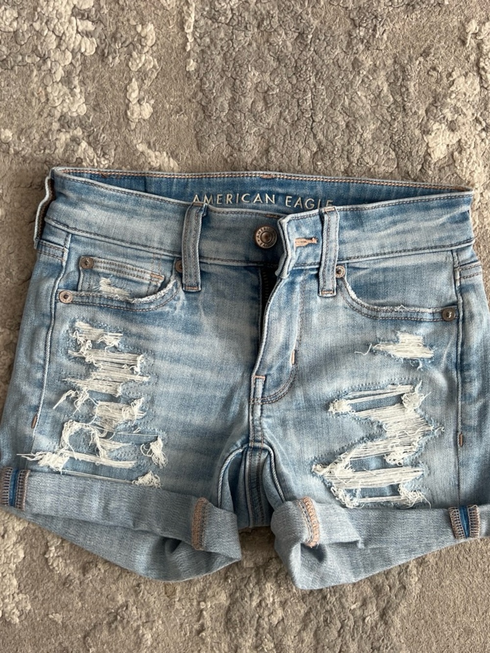 American Eagle Outfitters Light Wash Distressed Denim Shorts